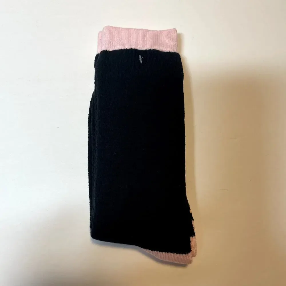 Victorias Secret Slipper Socks Black Pink Womens One Size Lined Classic Grippers